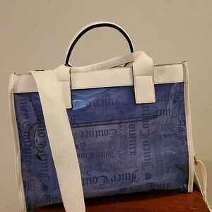 Heart Dazzling Blue/White Beachin Large Juicy Couture Tote.